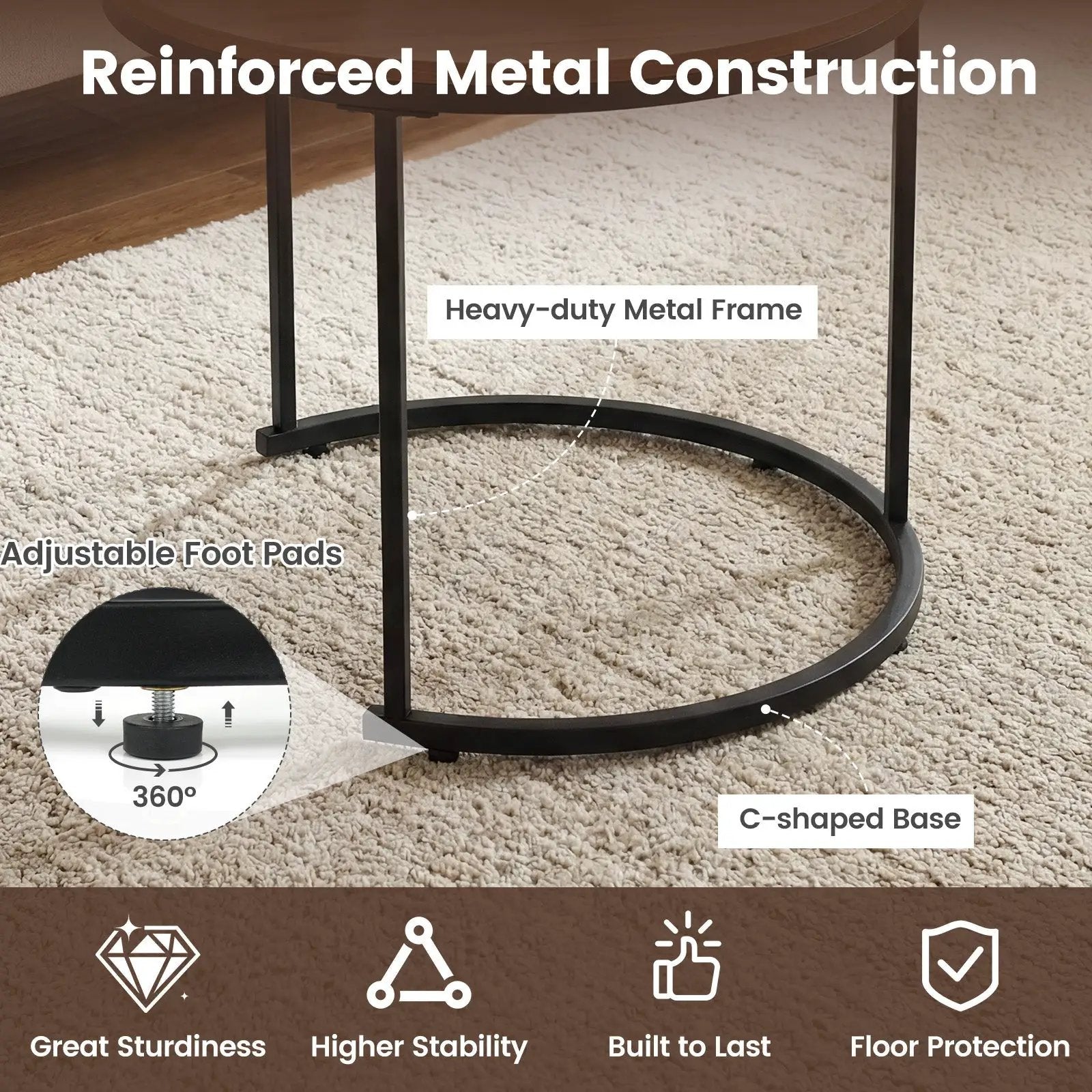 Set of 2 Modern Round Stacking Nesting Coffee Tables for Living Room by DirectDeals