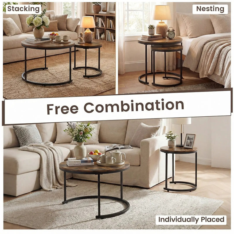 Set of 2 Modern Round Stacking Nesting Coffee Tables for Living Room by DirectDeals