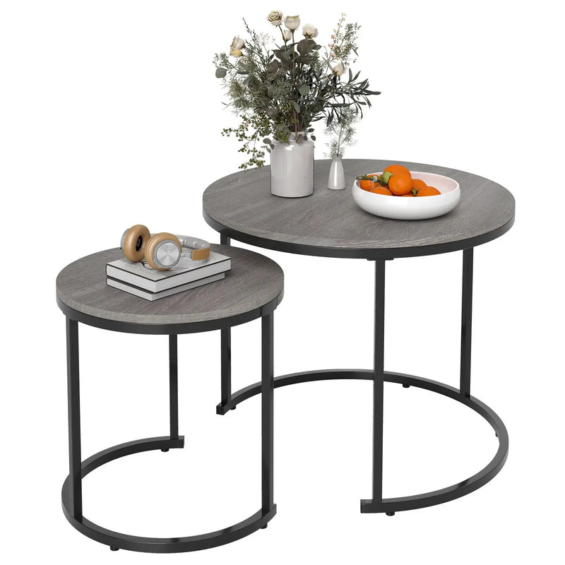 Set of 2 Modern Round Stacking Nesting Coffee Tables for Living Room by DirectDeals