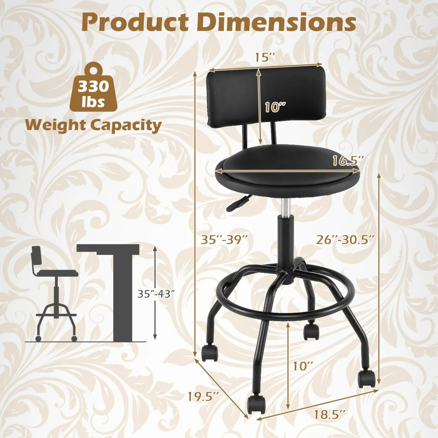 Swivel Bar Stool with Backrest - Height Adjustable by DirectDeals