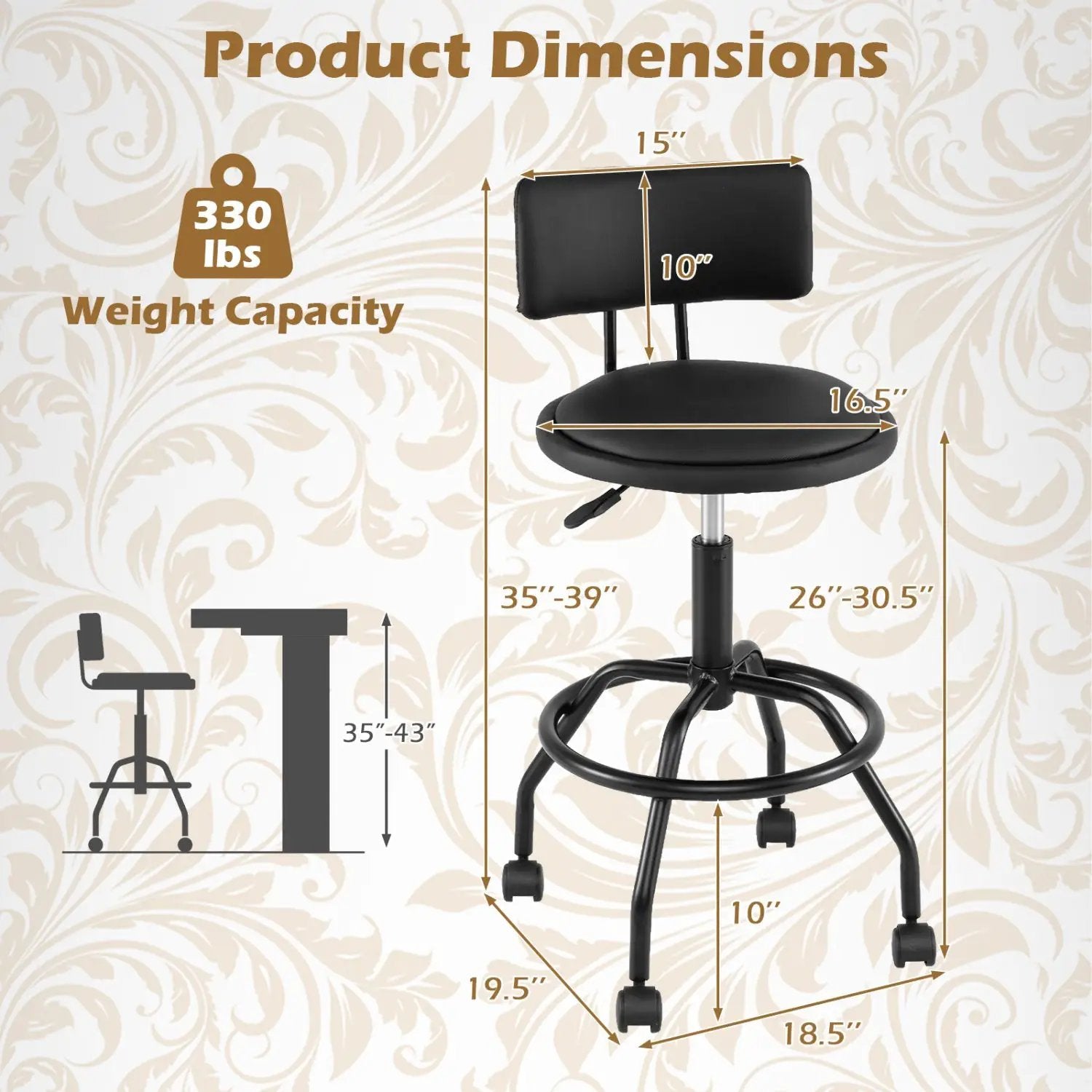 Swivel Bar Stool with Backrest - Height Adjustable by DirectDeals