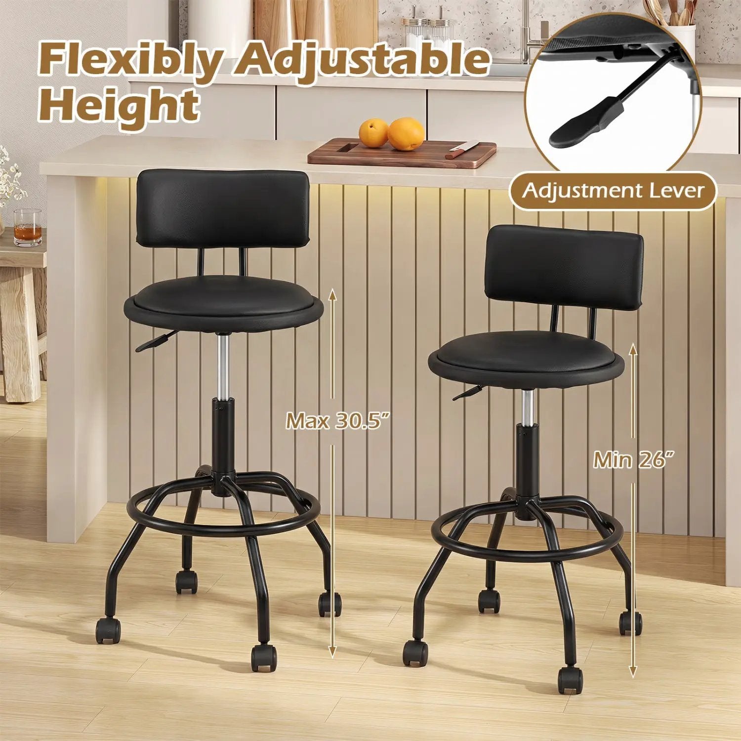 Swivel Bar Stool with Backrest - Height Adjustable by DirectDeals