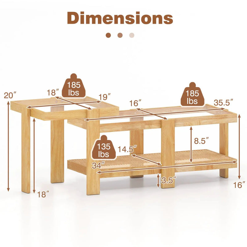 Nesting Coffee Tables Set of 2 with Rattan Shelf - Natural by DirectDeals