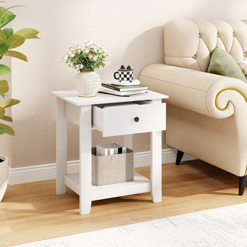 Set of 2 Nightstand with Drawer 3-Tier Modern Bedside Table with Open Shelf and Storage by DirectDeals