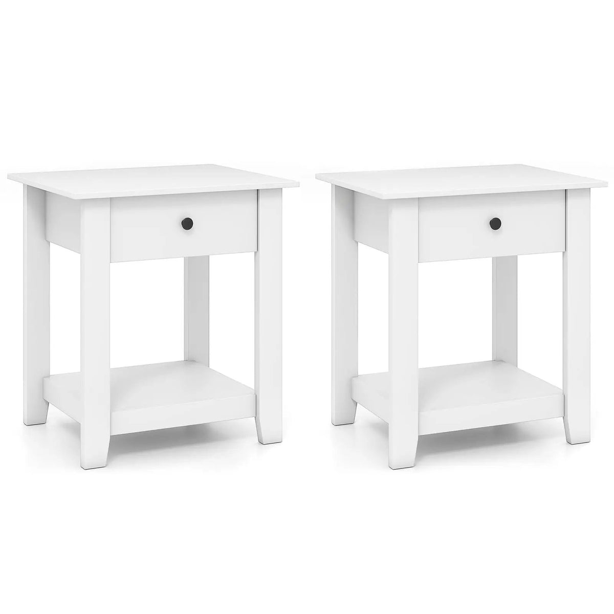 Set of 2 Nightstand with Drawer 3-Tier Modern Bedside Table with Open Shelf and Storage by DirectDeals