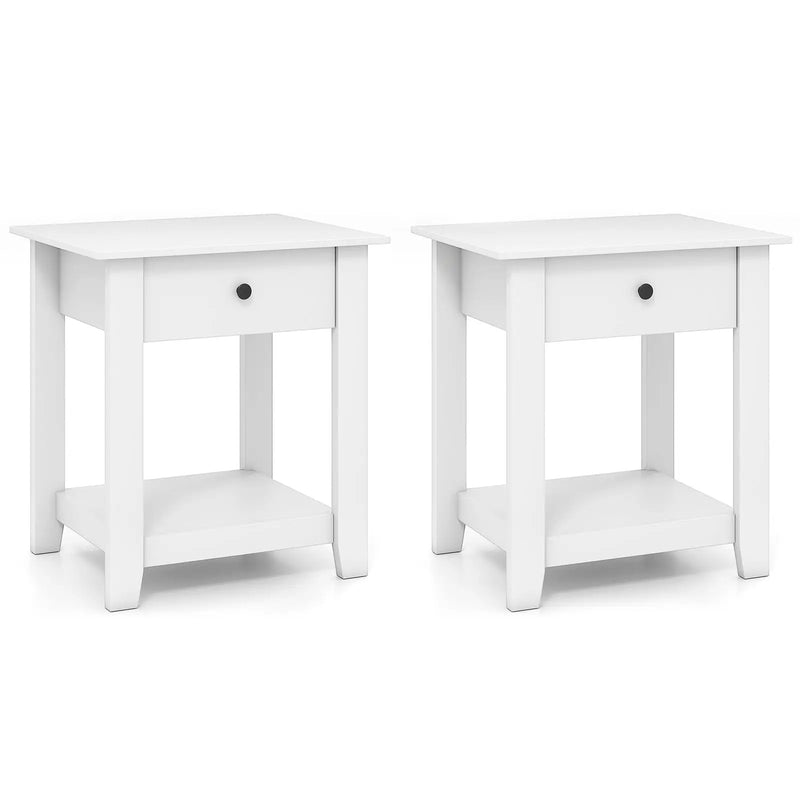 Set of 2 Nightstand with Drawer 3-Tier Modern Bedside Table with Open Shelf and Storage by DirectDeals