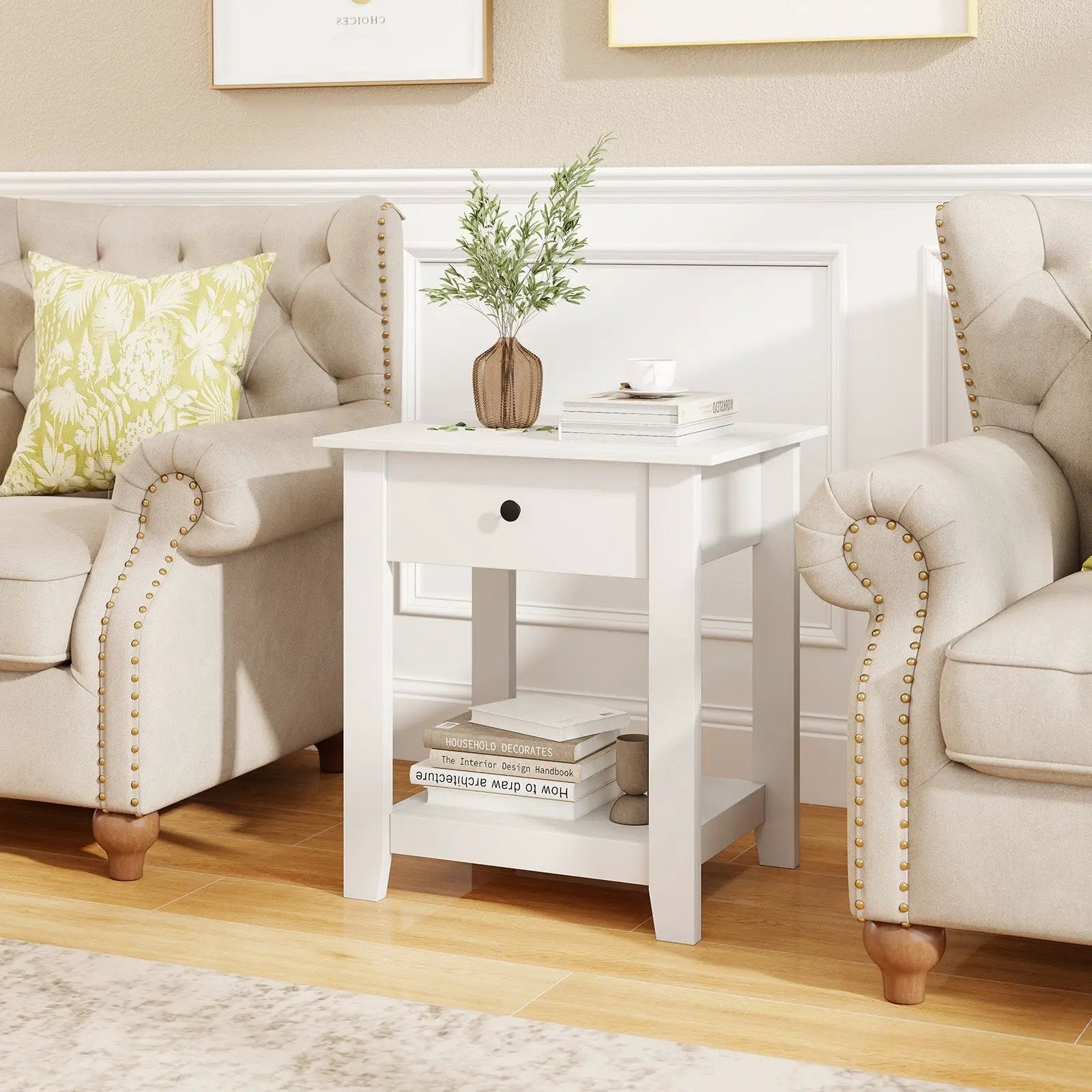 Set of 2 Nightstand with Drawer 3-Tier Modern Bedside Table with Open Shelf and Storage by DirectDeals