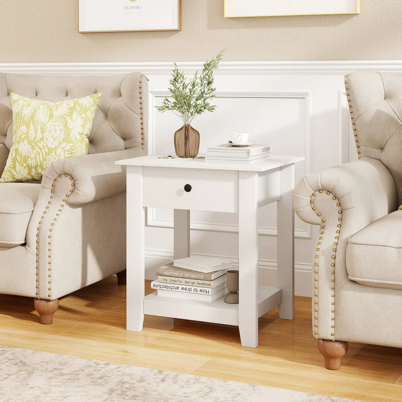 Set of 2 Nightstand with Drawer 3-Tier Modern Bedside Table with Open Shelf and Storage by DirectDeals