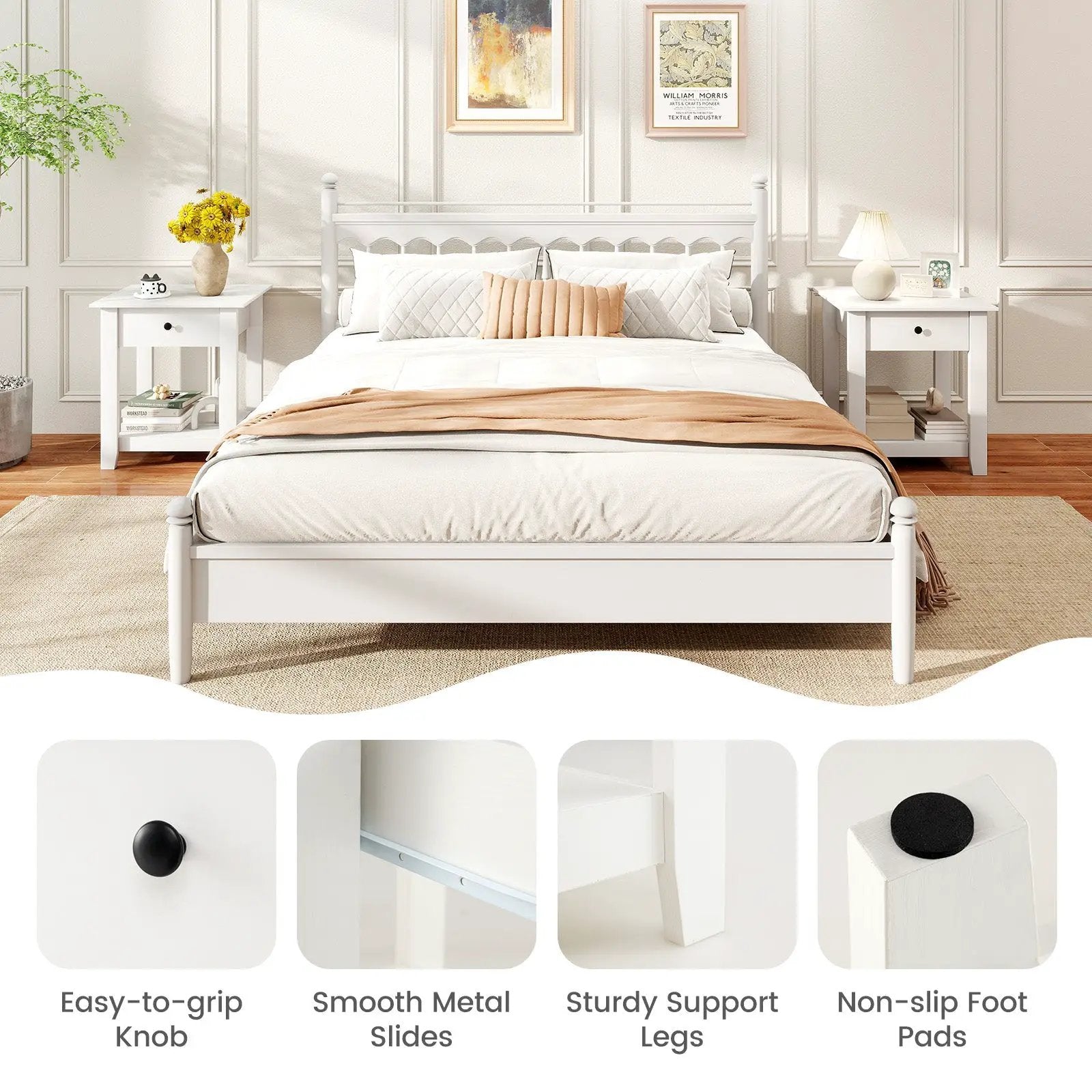Set of 2 Nightstand with Drawer 3-Tier Modern Bedside Table with Open Shelf and Storage by DirectDeals