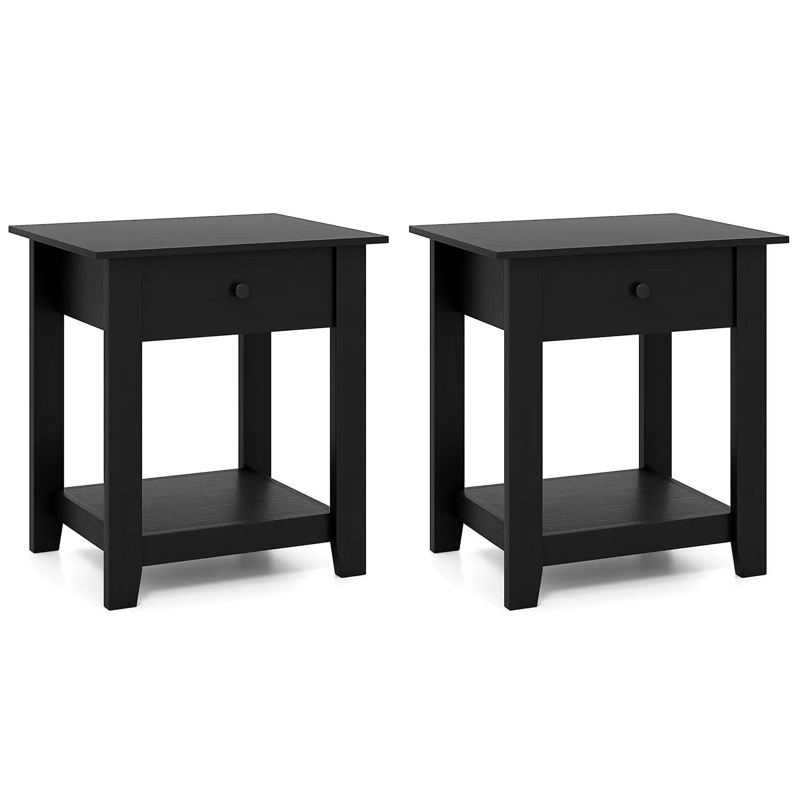 Set of 2 Nightstand with Drawer 3-Tier Modern Bedside Table with Open Shelf and Storage by DirectDeals
