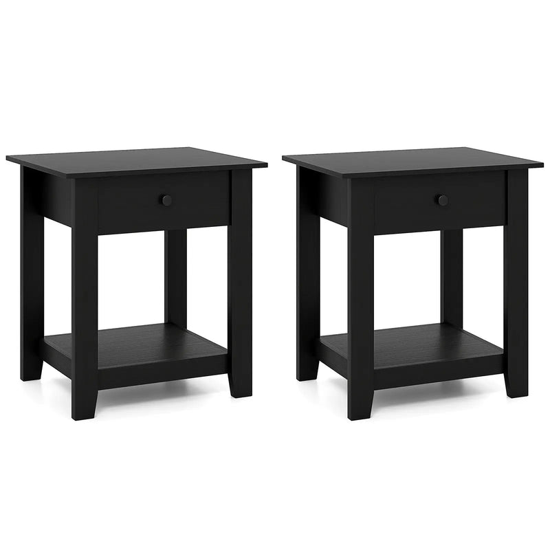 Set of 2 Nightstand with Drawer 3-Tier Modern Bedside Table with Open Shelf and Storage by DirectDeals