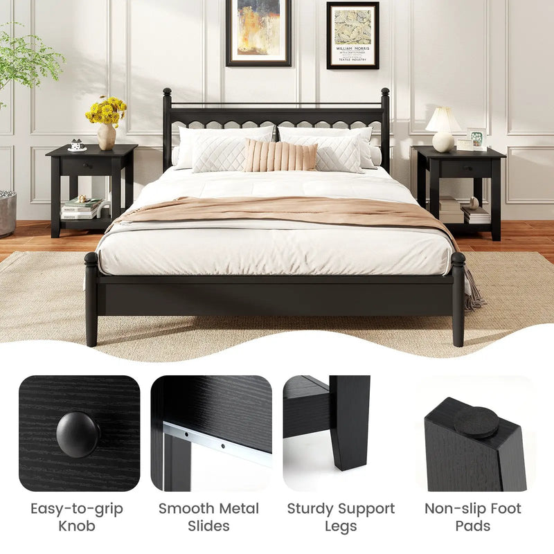 Set of 2 Nightstand with Drawer 3-Tier Modern Bedside Table with Open Shelf and Storage by DirectDeals