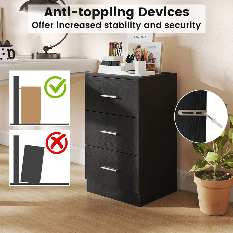 Set of 2 Nightstand with Charging Station End Table with 3 Storage Drawers Bedside Table for Bedroom by DirectDeals