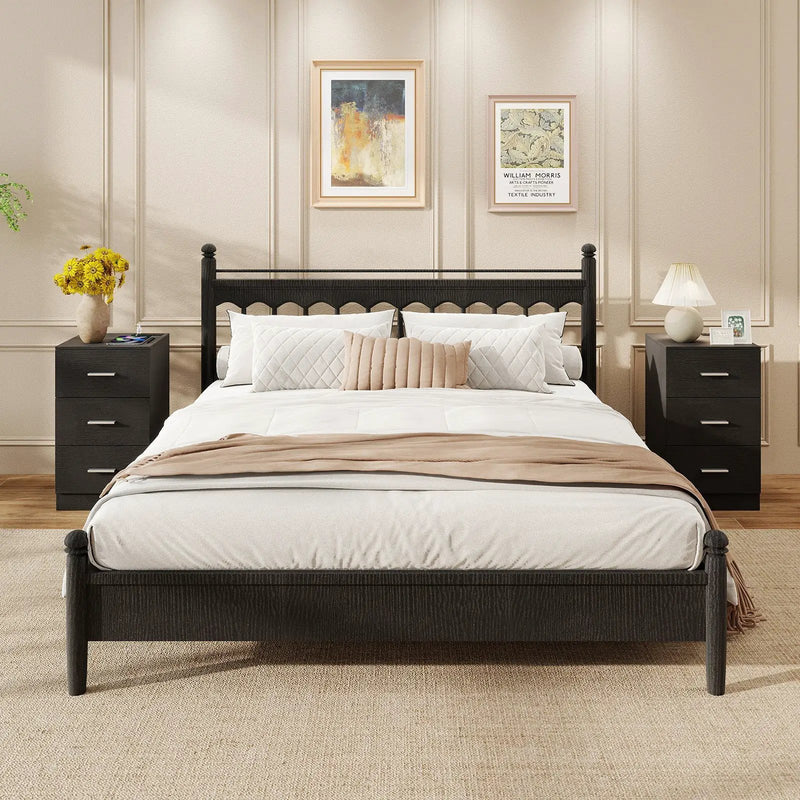 Set of 2 Nightstand with Charging Station End Table with 3 Storage Drawers Bedside Table for Bedroom by DirectDeals
