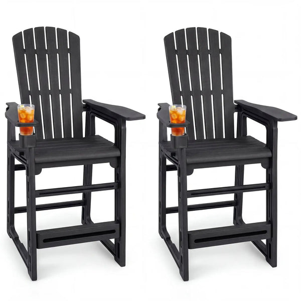 Outdoor Bar Stool Set of 2 with Backrest and Armrests 29"