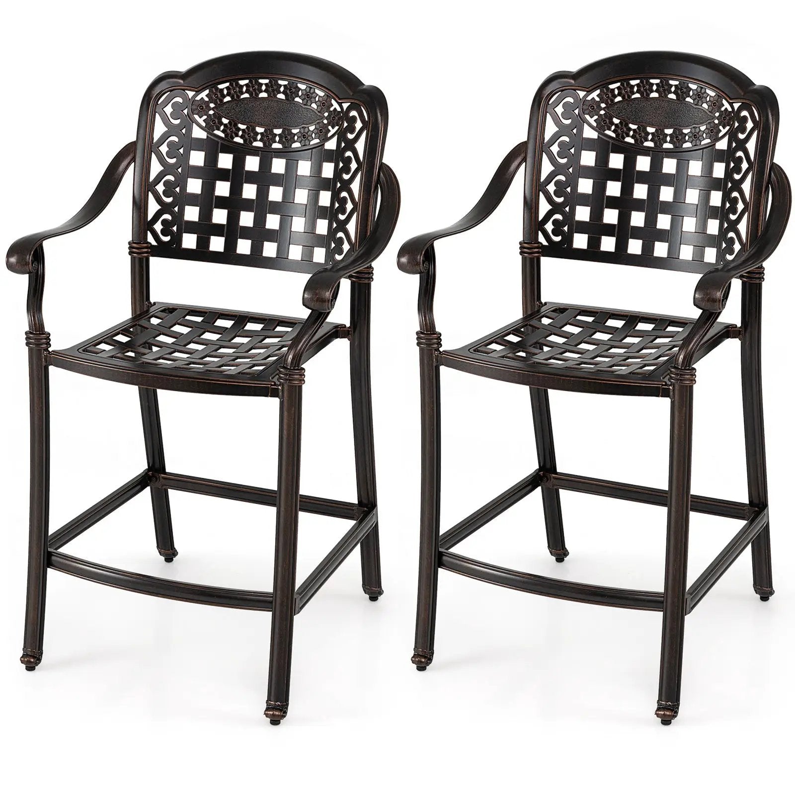 Set of 2 Outdoor Bar Stool 25.5 Inch Counter Height Cast Aluminum Bar Chairs-Copper by DirectDeals