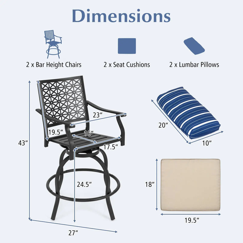 Set of 2 Outdoor Bar Height Chair with Soft Cushions by DirectDeals