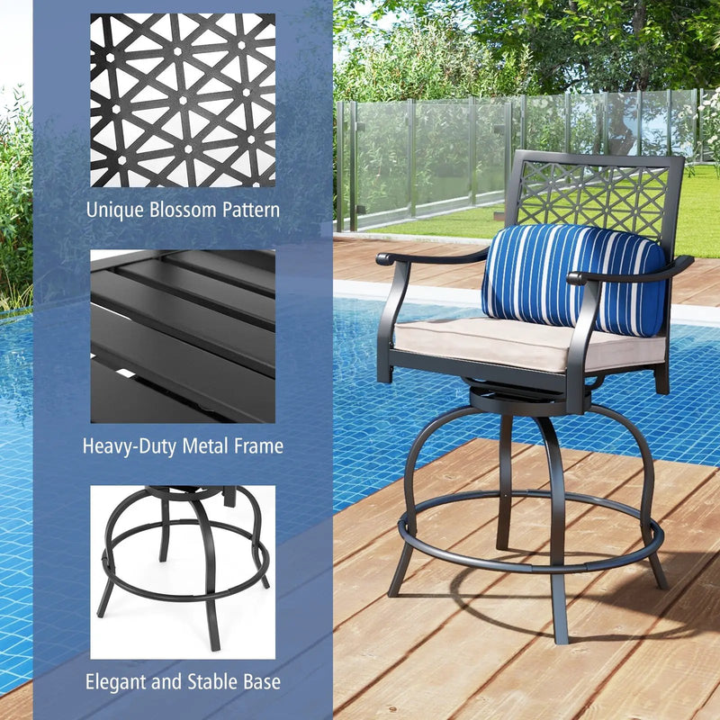 Set of 2 Outdoor Bar Height Chair with Soft Cushions by DirectDeals