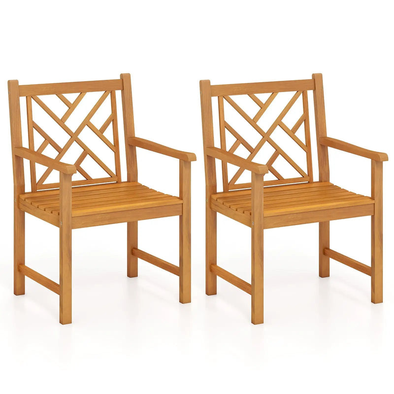 Set of 2 Outdoor Dining Chairs Acacia Wood with Cross-Pattern Backrest by DirectDeals