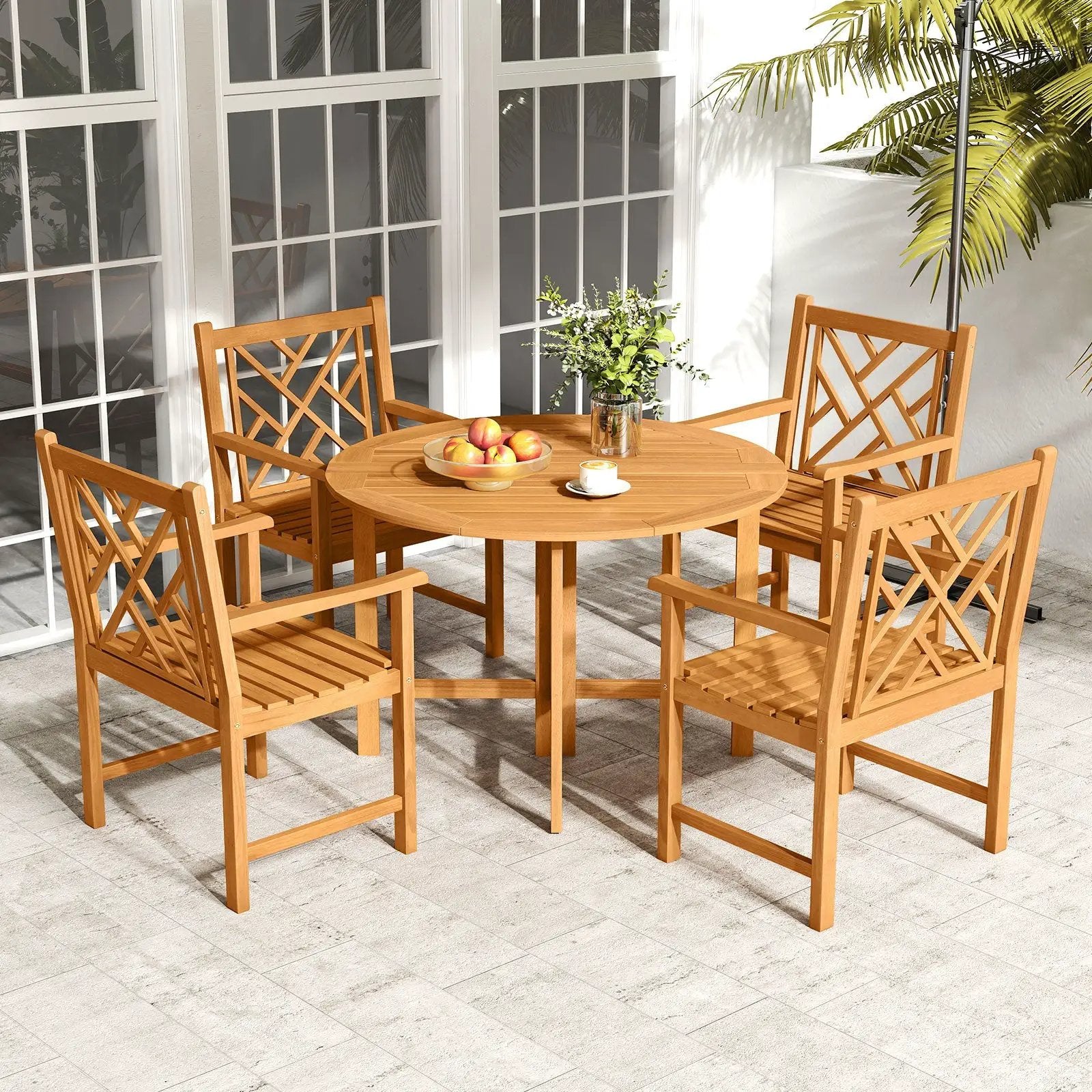 Set of 2 Outdoor Dining Chairs Acacia Wood with Cross-Pattern Backrest by DirectDeals