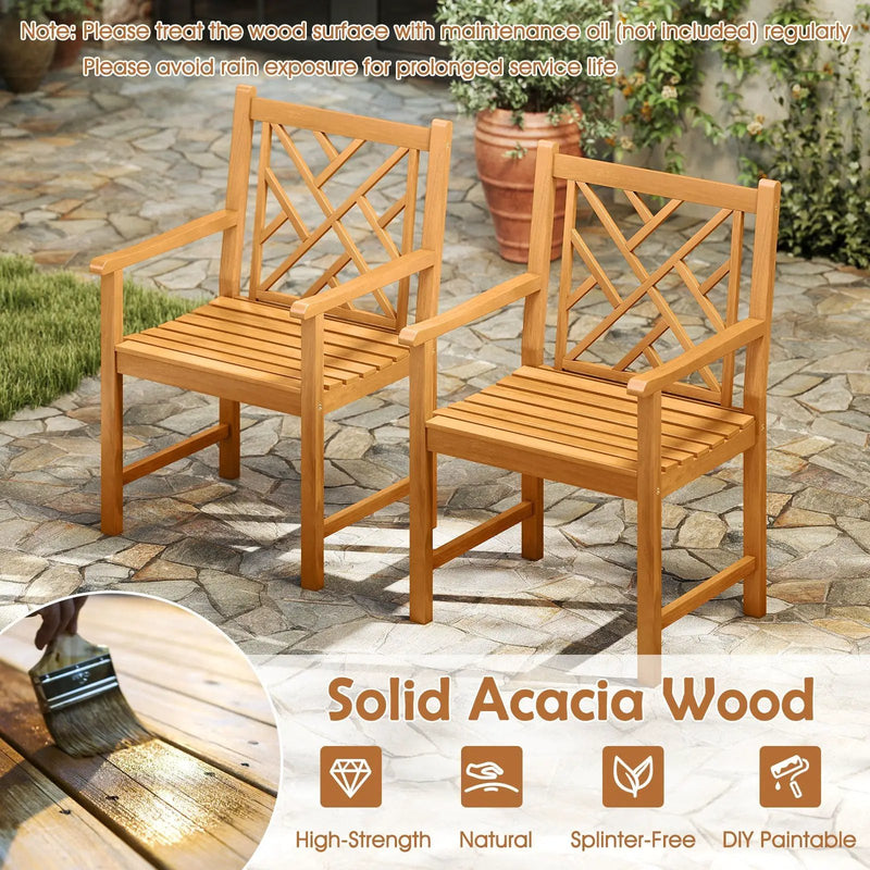Set of 2 Outdoor Dining Chairs Acacia Wood with Cross-Pattern Backrest by DirectDeals