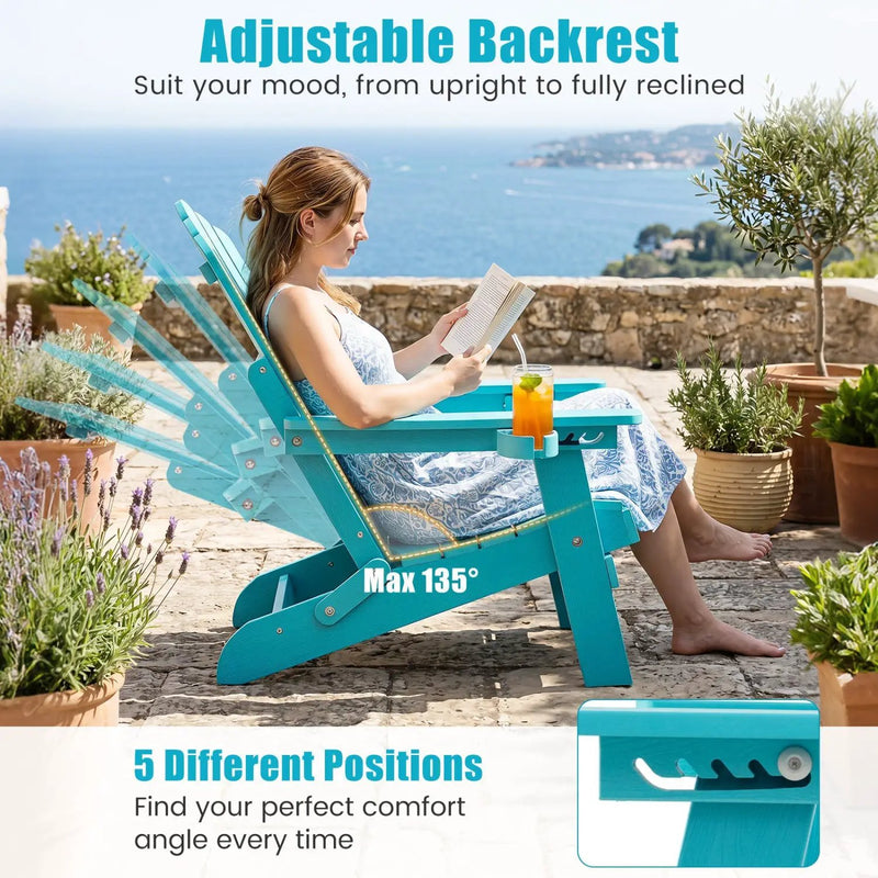 Folding Adirondack Chairs Set of 2 with Adjustable Backrest by DirectDeals