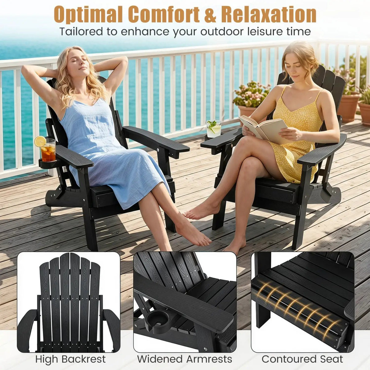 Folding Adirondack Chairs Set of 2 with Adjustable Backrest by DirectDeals