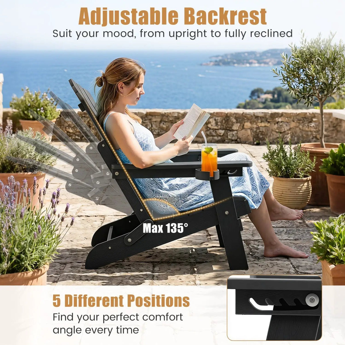 Folding Adirondack Chairs Set of 2 with Adjustable Backrest by DirectDeals