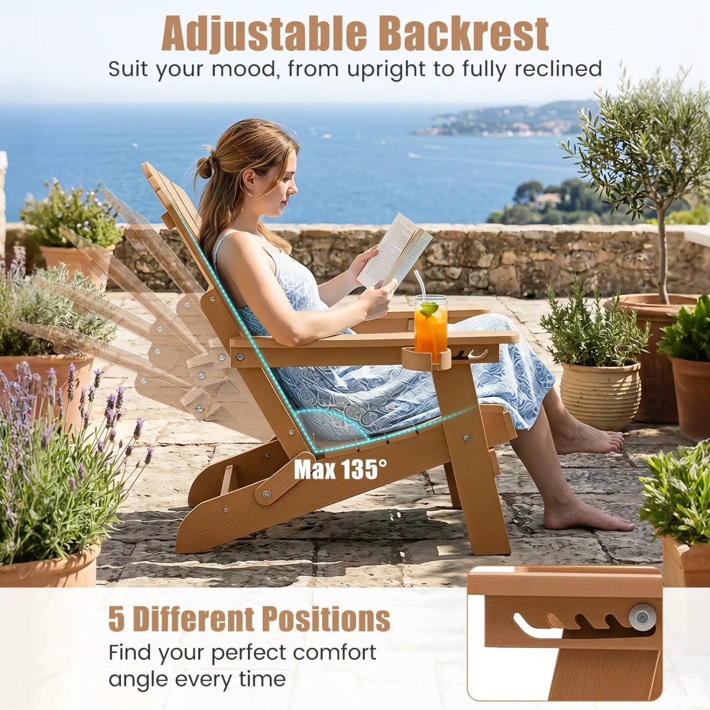 Folding Adirondack Chairs Set of 2 with Adjustable Backrest by DirectDeals