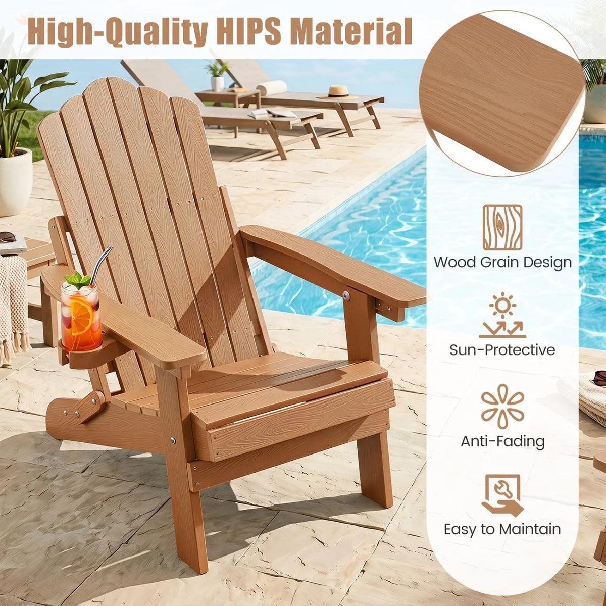 Folding Adirondack Chairs Set of 2 with Adjustable Backrest by DirectDeals