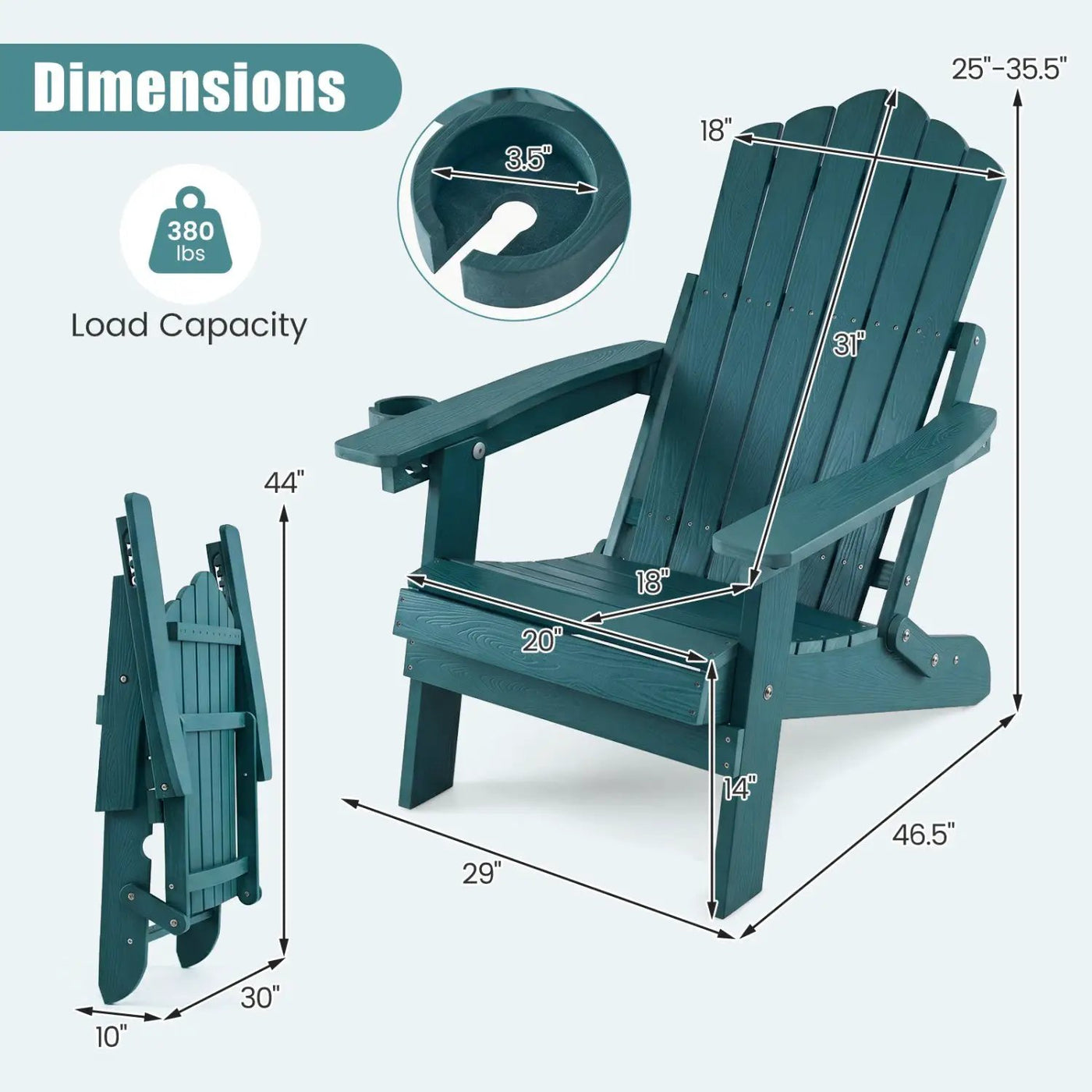 Folding Adirondack Chairs Set of 2 with Adjustable Backrest by DirectDeals