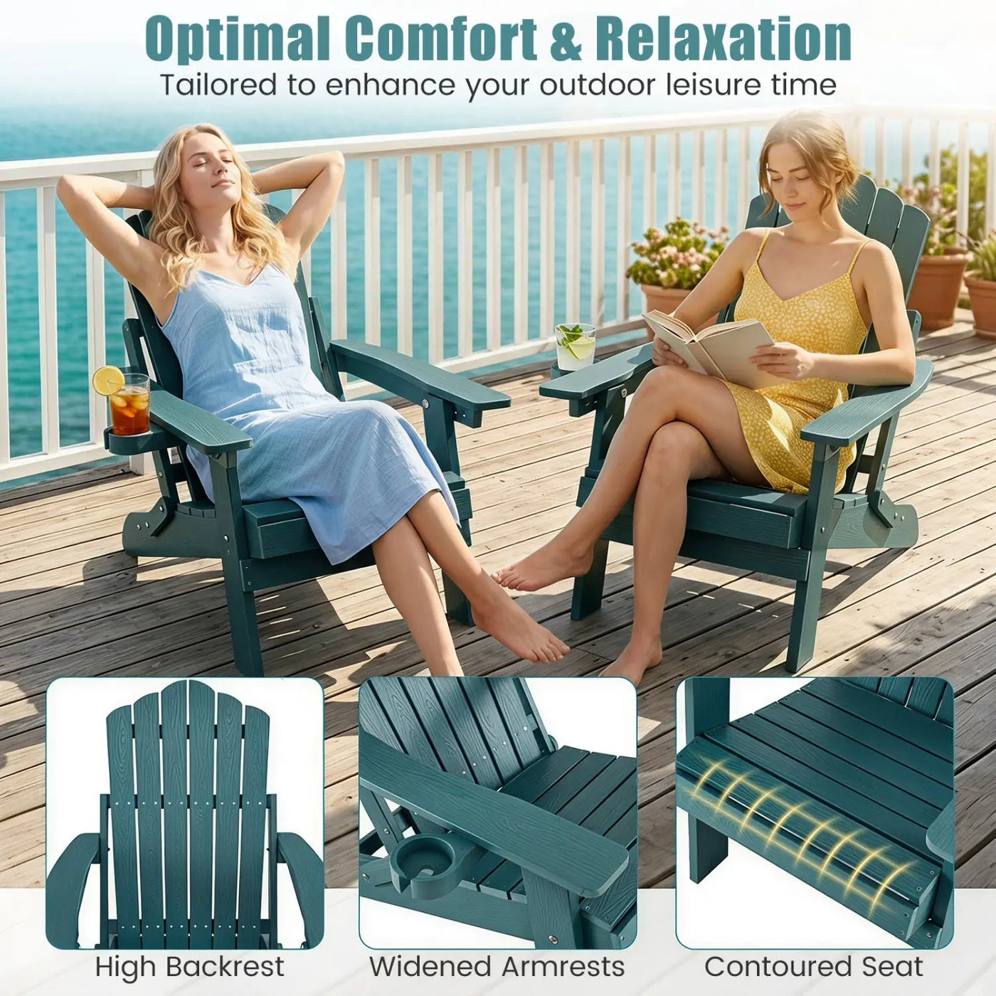 Folding Adirondack Chairs Set of 2 with Adjustable Backrest by DirectDeals