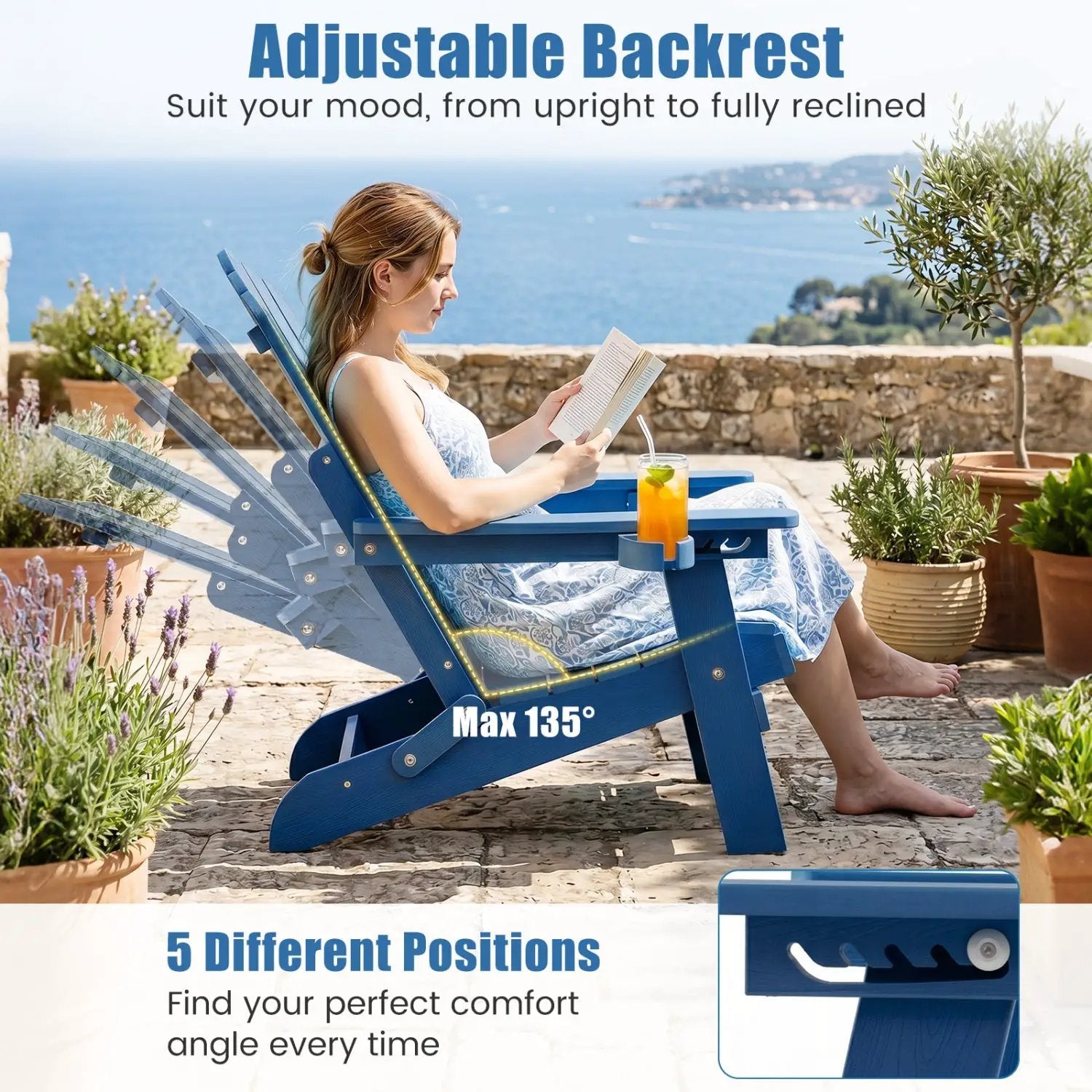 Folding Adirondack Chairs Set of 2 with Adjustable Backrest by DirectDeals