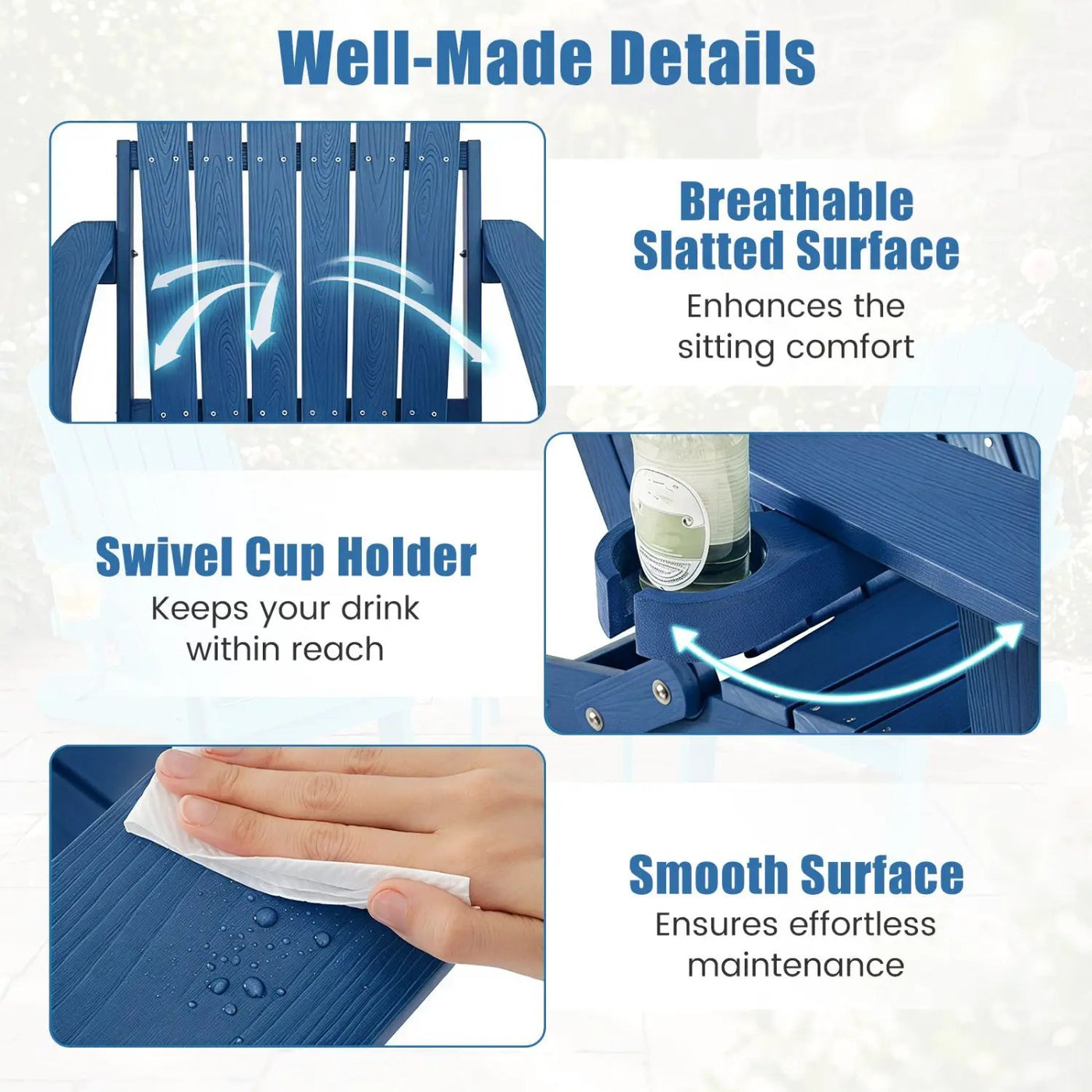 Folding Adirondack Chairs Set of 2 with Adjustable Backrest by DirectDeals