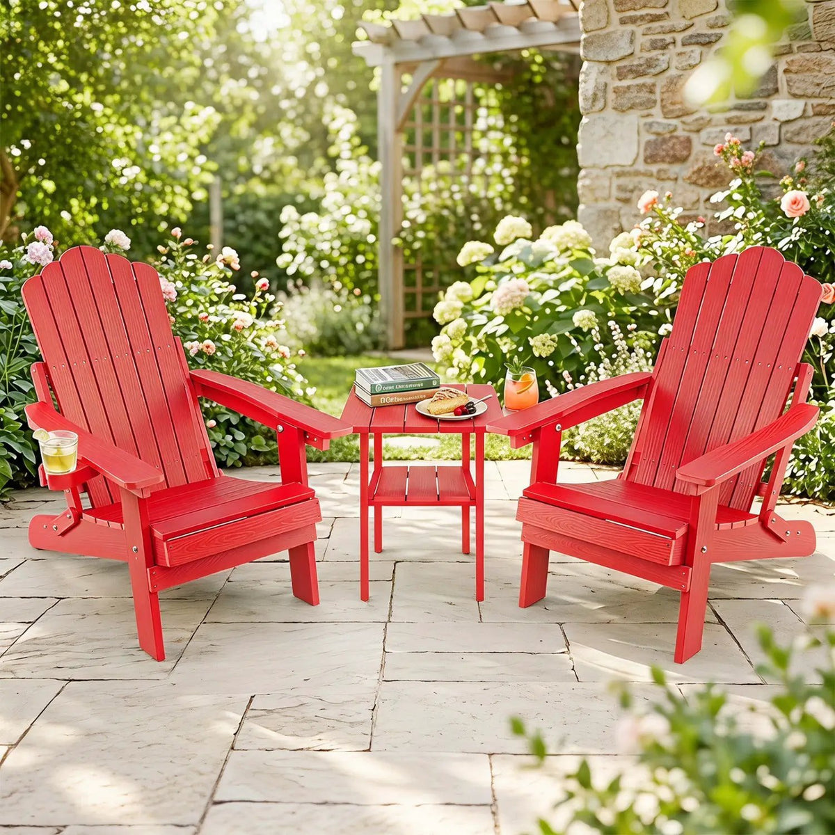 Folding Adirondack Chairs Set of 2 with Adjustable Backrest by DirectDeals