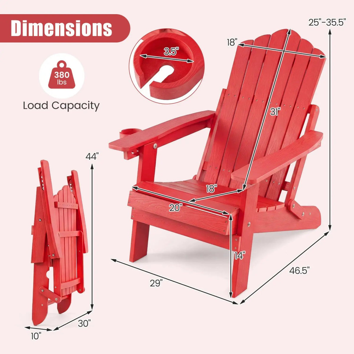 Folding Adirondack Chairs Set of 2 with Adjustable Backrest by DirectDeals