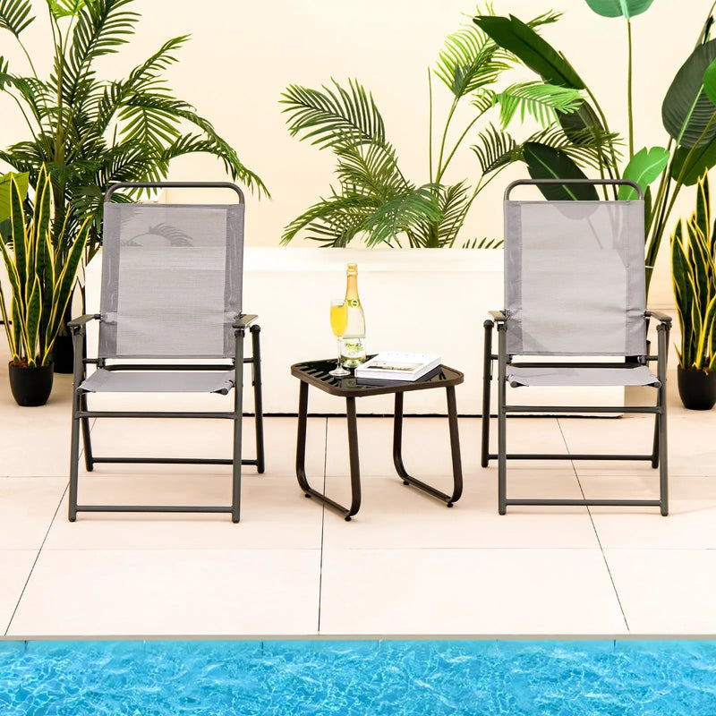 Outdoor Folding Sling Chairs with Armrest and Backrest by DirectDeals