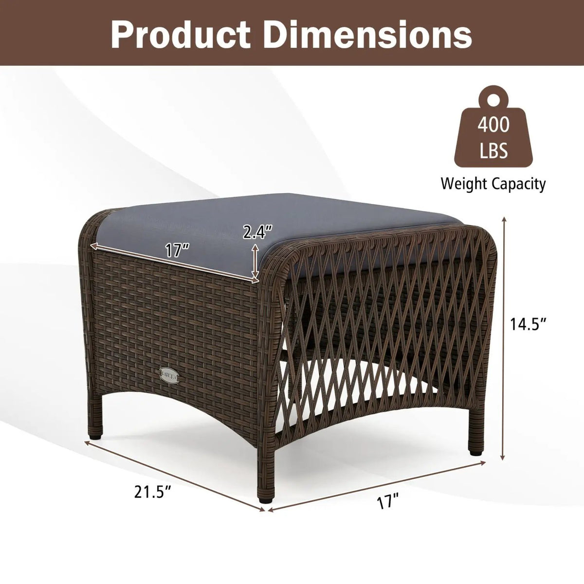 Outdoor PE Wicker Ottomans Set of 2 with Removable Cushions by DirectDeals