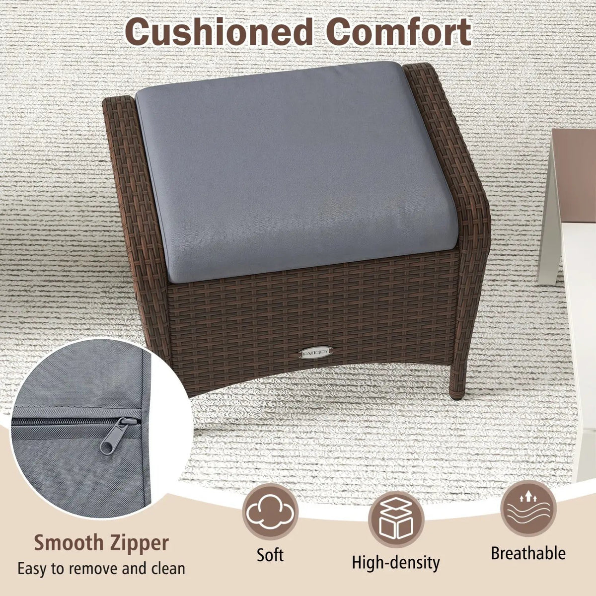 Outdoor PE Wicker Ottomans Set of 2 with Removable Cushions by DirectDeals