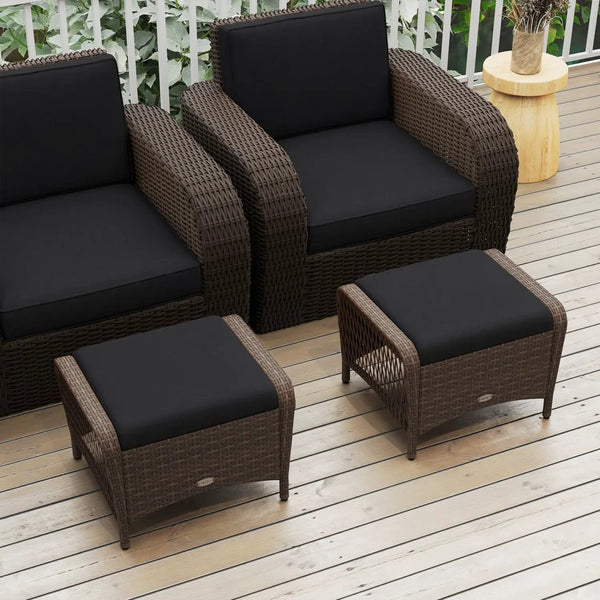 Outdoor PE Wicker Ottomans Set of 2 with Removable Cushions, photo 2 of 16