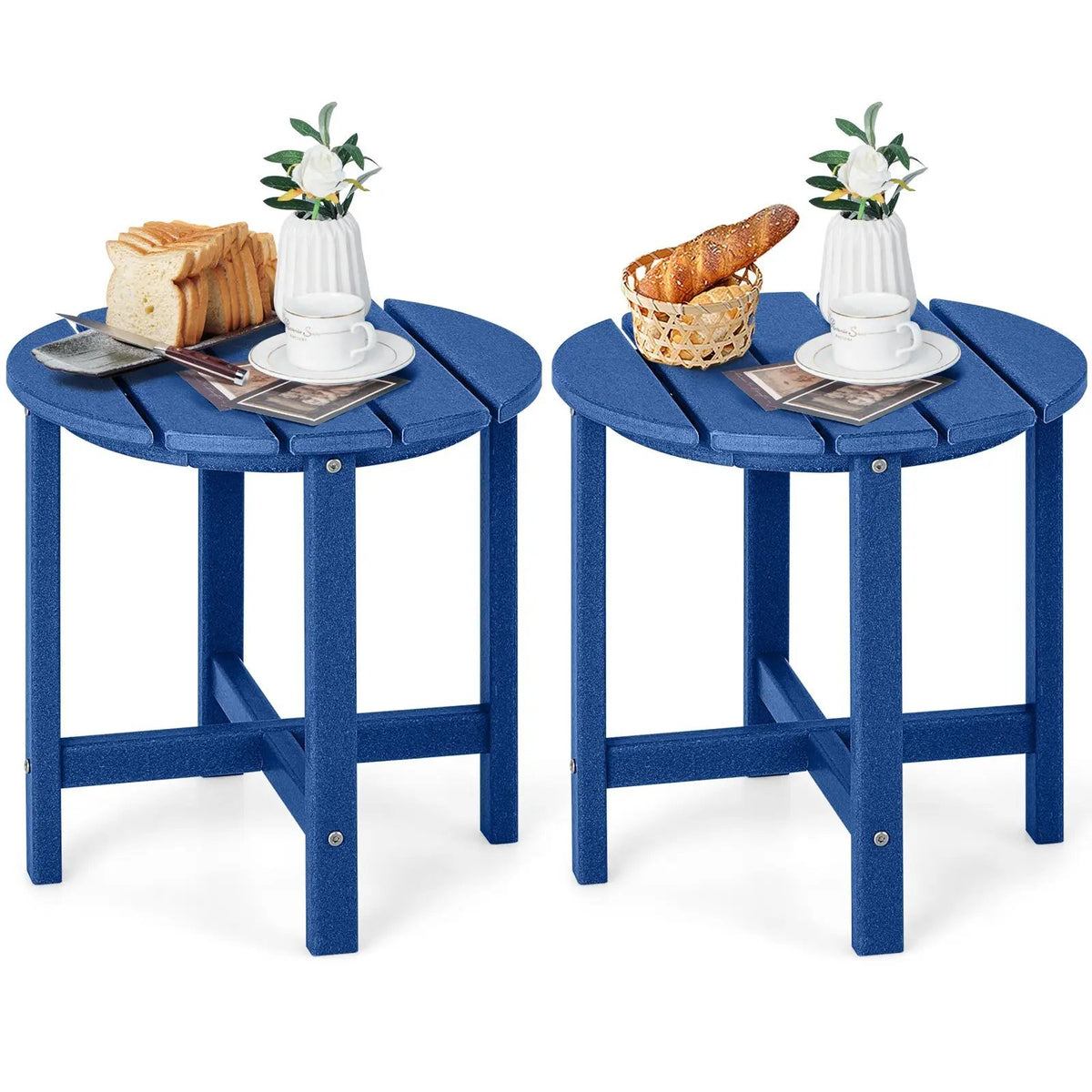 Set of 2 18 Inch Round Weather-Resistant Adirondack Side Tables by DirectDeals