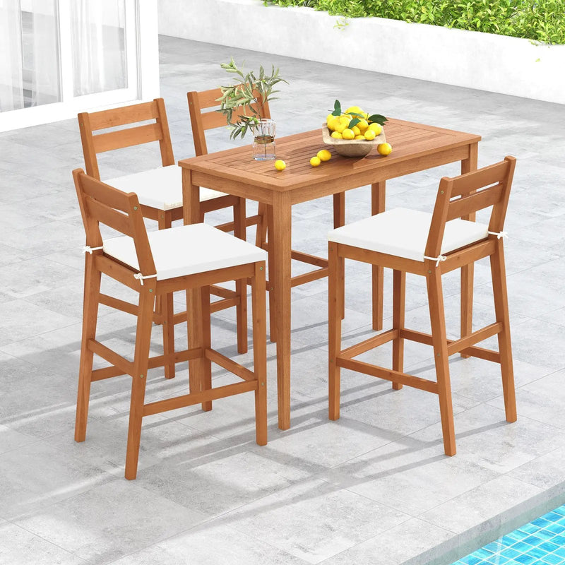 Set of 2 Outdoor Wood Barstools with Soft Seat Cushion-Off White by DirectDeals