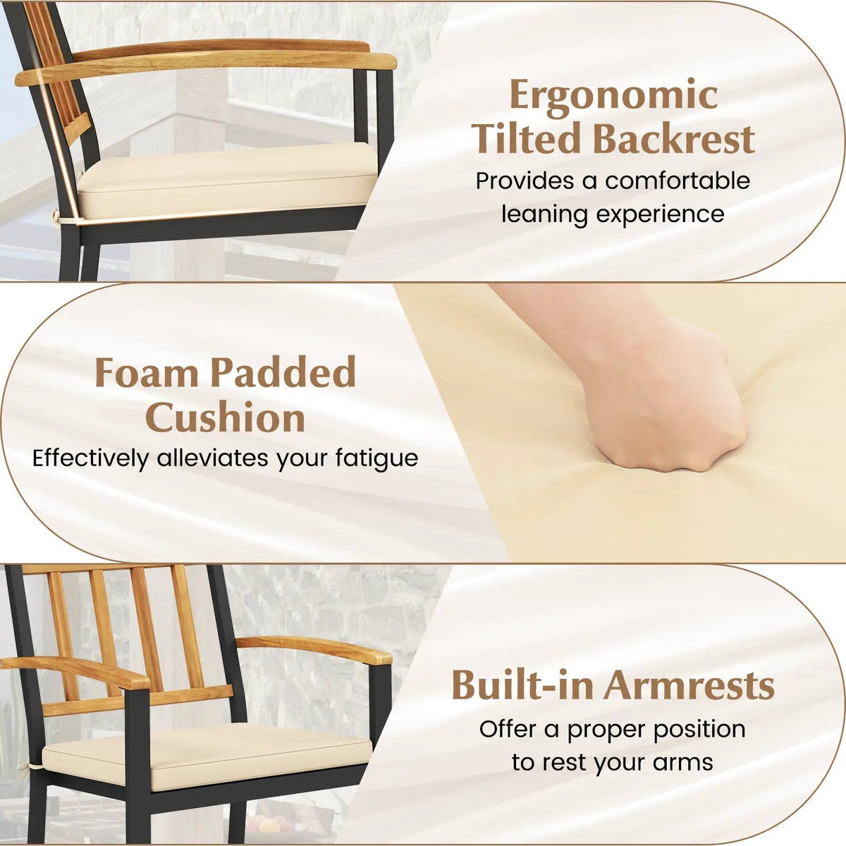 Set of 2 Patio Dining Chairs with Removable Padded Cushions by DirectDeals