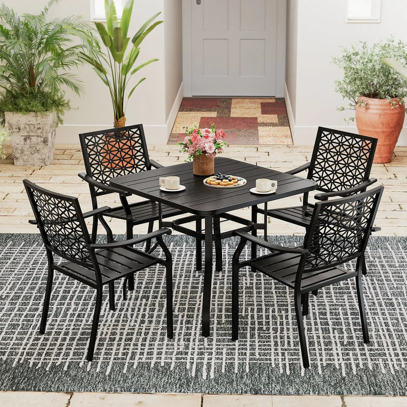 Set of 2 Patio Dining Chairs with Curved Armrests and Reinforced Steel Frame by DirectDeals