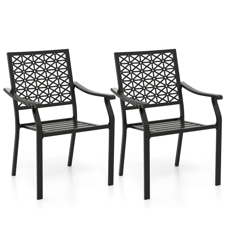 Set of 2 Patio Dining Chairs with Curved Armrests and Reinforced Steel Frame by DirectDeals