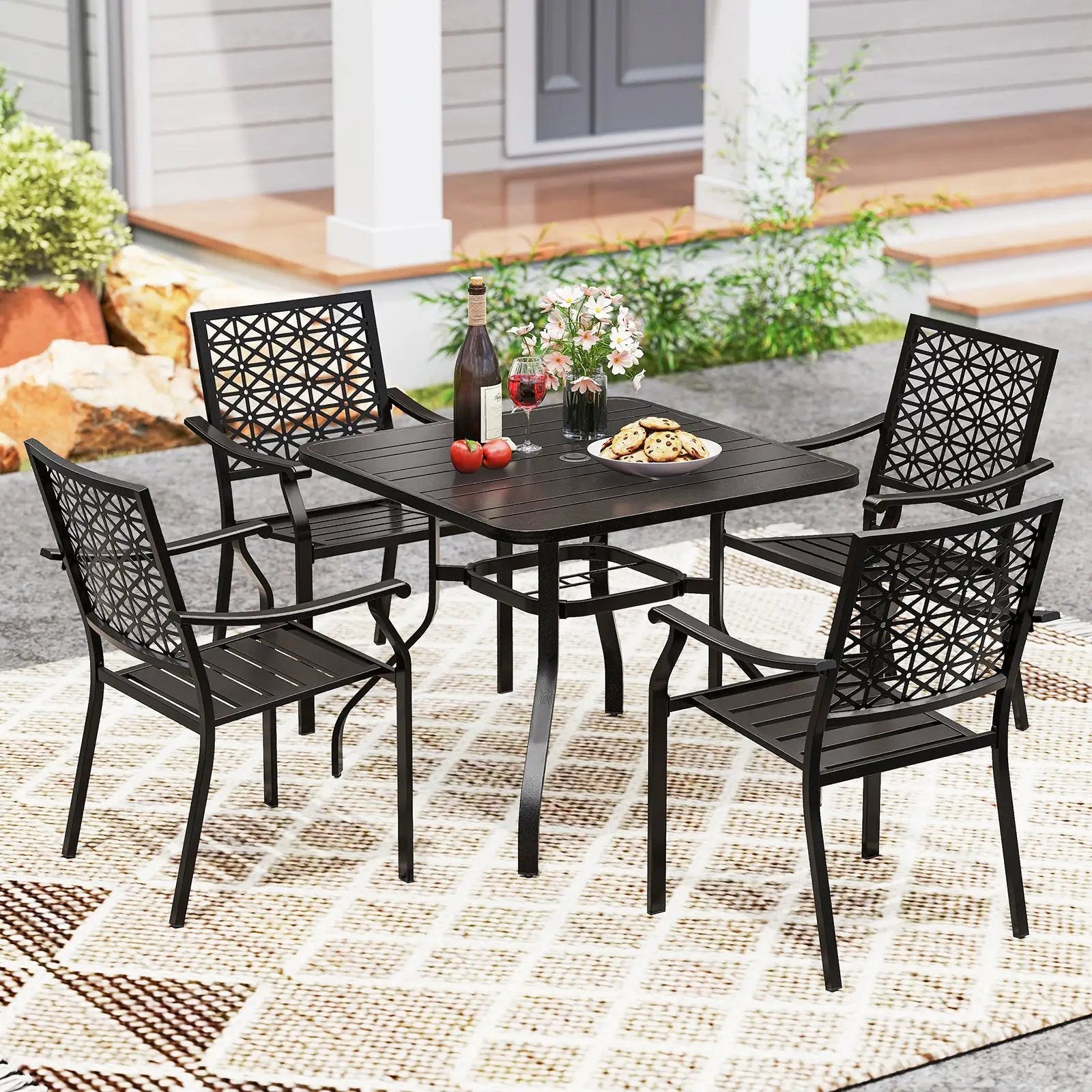 Set of 2 Patio Dining Chairs with Curved Armrests and Reinforced Steel Frame by DirectDeals