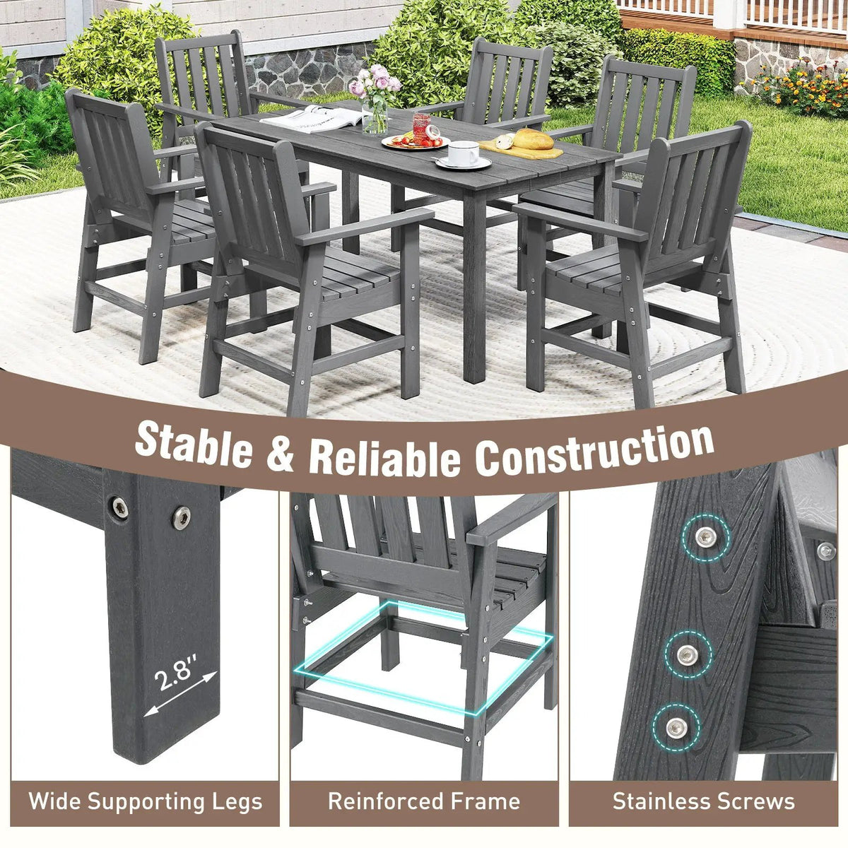 Set of 2 Patio Dining Chairs with Wide Armrests by DirectDeals
