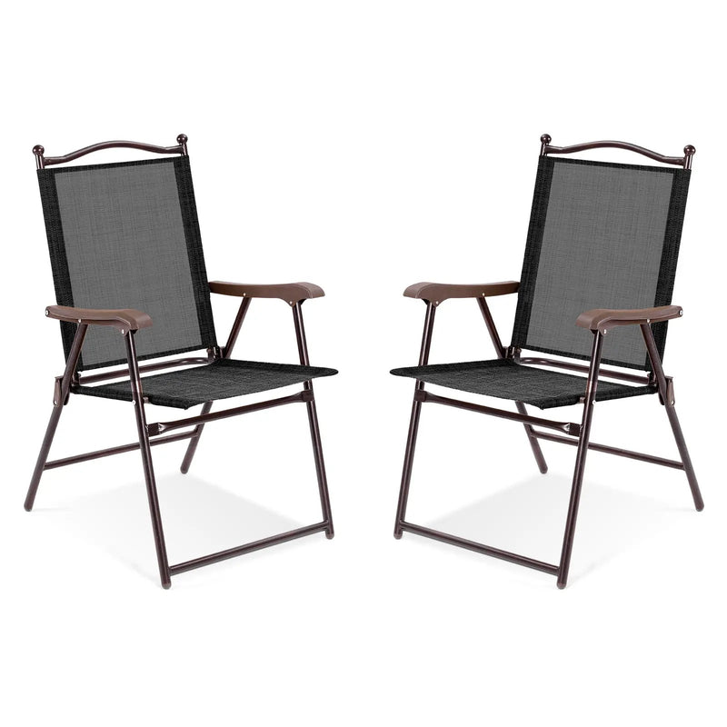 Set of 2 Patio Folding Sling Back Camping Deck Chairs by DirectDeals