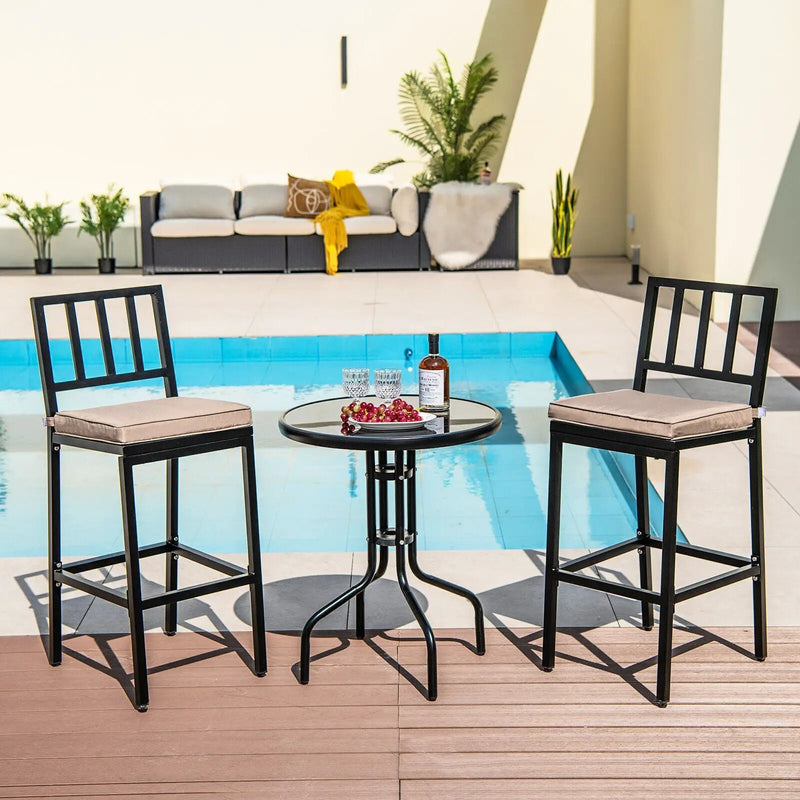 Set of 2 Patio Bar Chairs with Detachable Cushion and Footrest-Vertical Stripes by DirectDeals