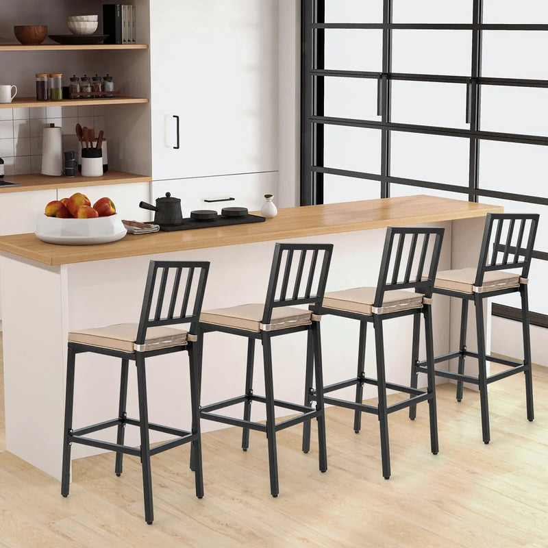 Set of 2 Patio Bar Chairs with Detachable Cushion and Footrest-Vertical Stripes by DirectDeals